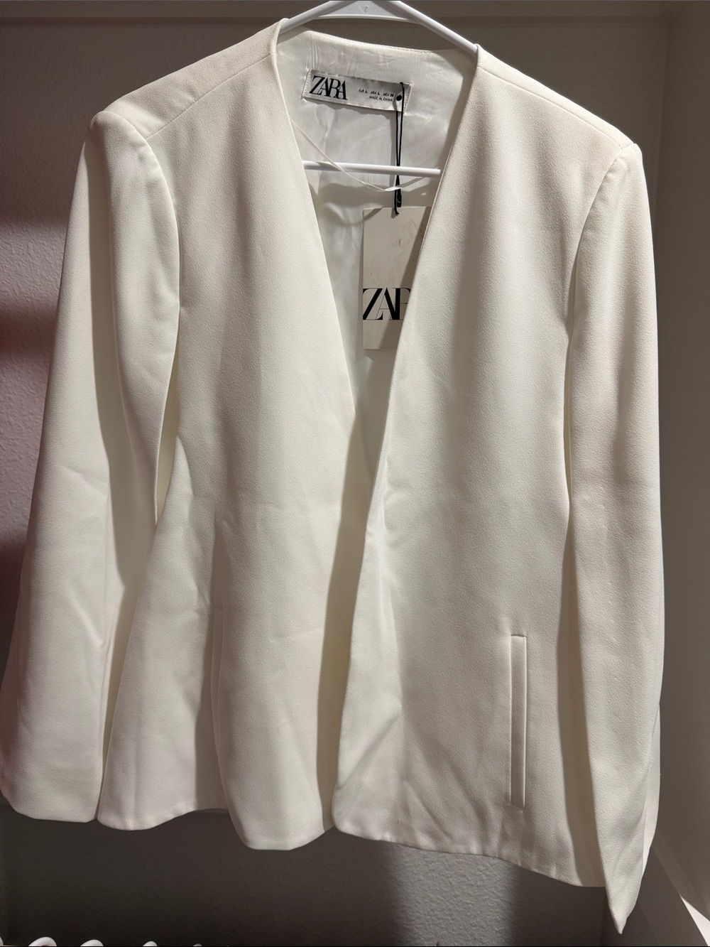 Zara Cream Open-Front Tailored Blazer Jacket